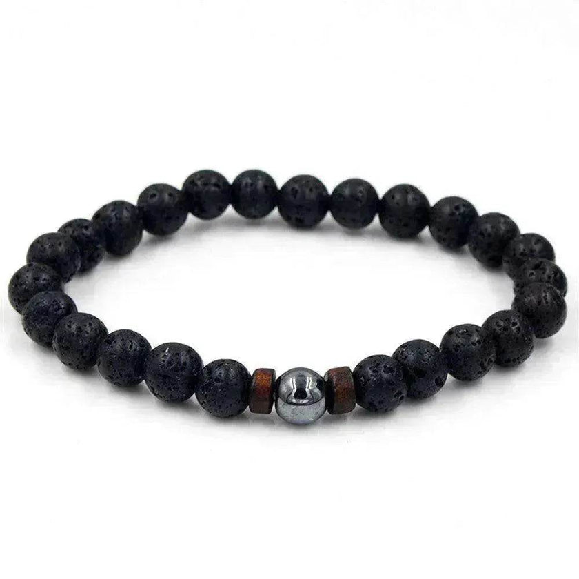 Men's Volcanic Stone Beaded Bracelet – Natural Stone & Crystal Accent