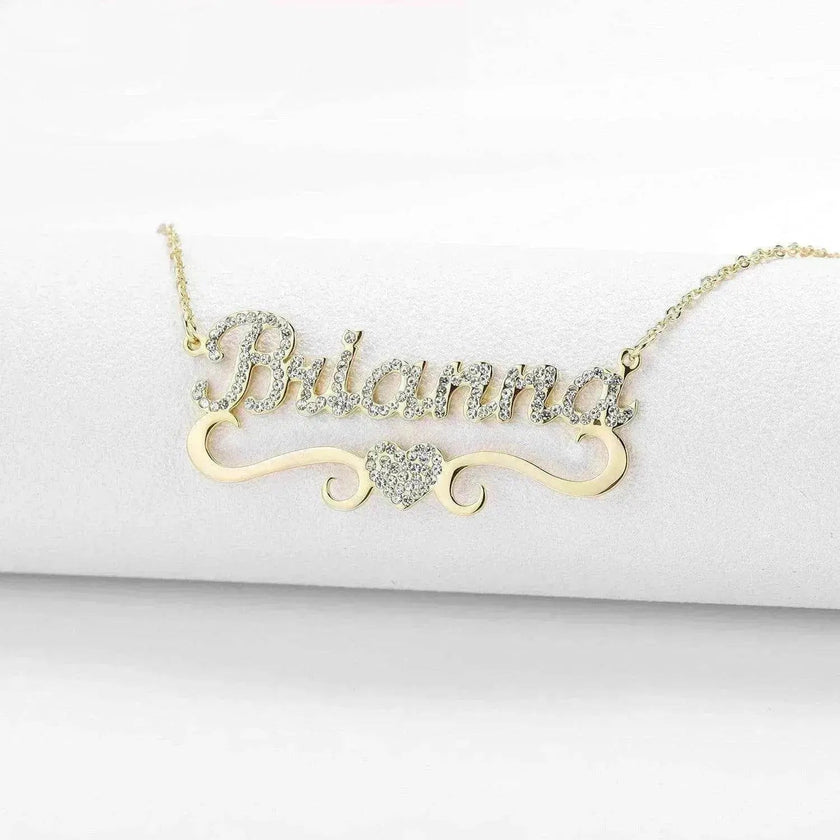 Personalized Name Heart Iced Out Pendants Necklace