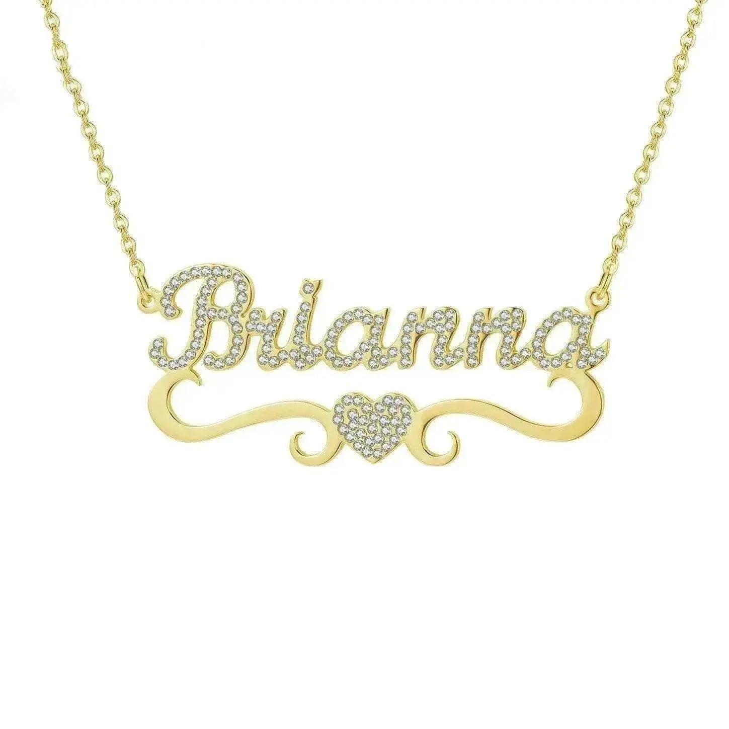 Personalized Name Heart Iced Out Pendants Necklace