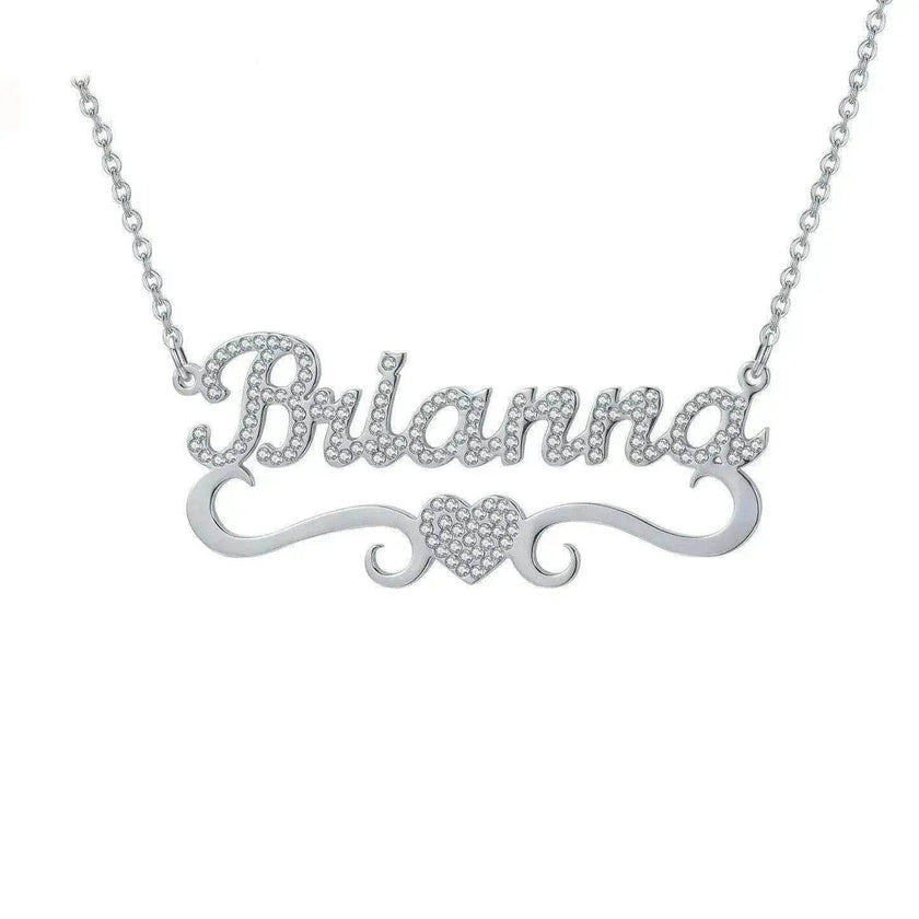 Personalized Name Heart Iced Out Pendants Necklace