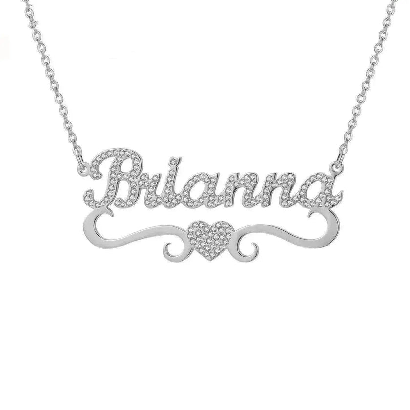 Personalized Name Heart Iced Out Pendants Necklace