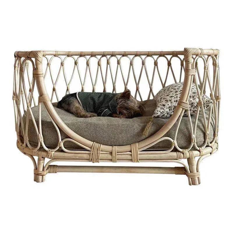 Handmade Rattan Woven Pet Bed Sofa – Boho Dog & Cat Bed | Trumpet, Circle, Square & Large