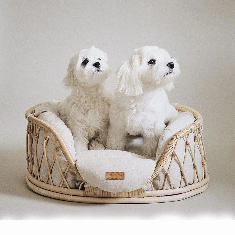 Handmade Rattan Woven Pet Bed Sofa – Boho Dog & Cat Bed | Trumpet, Circle, Square & Large