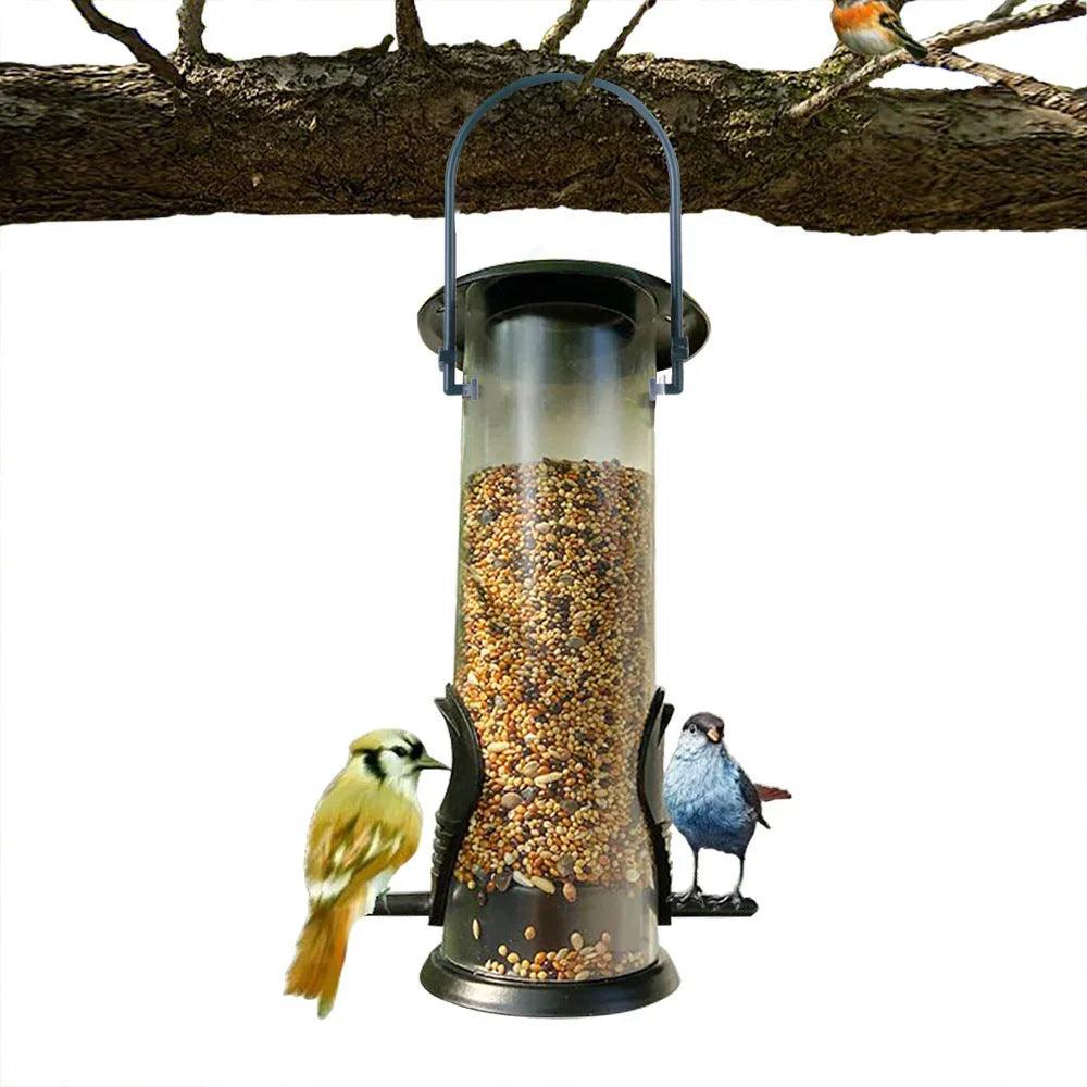 Outdoor Hanging Bird Feeder – Plastic Tube Feed Station for Wild Birds, Green