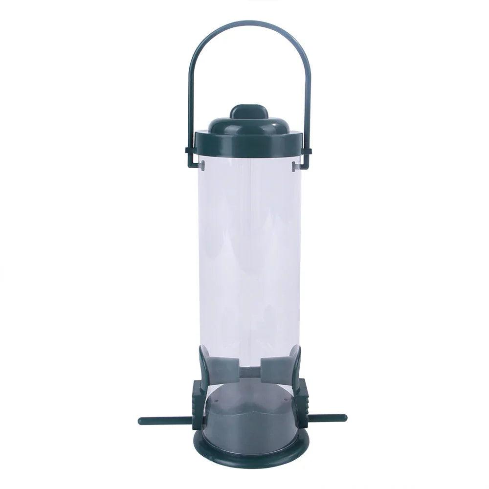Outdoor Hanging Bird Feeder – Plastic Tube Feed Station for Wild Birds, Green