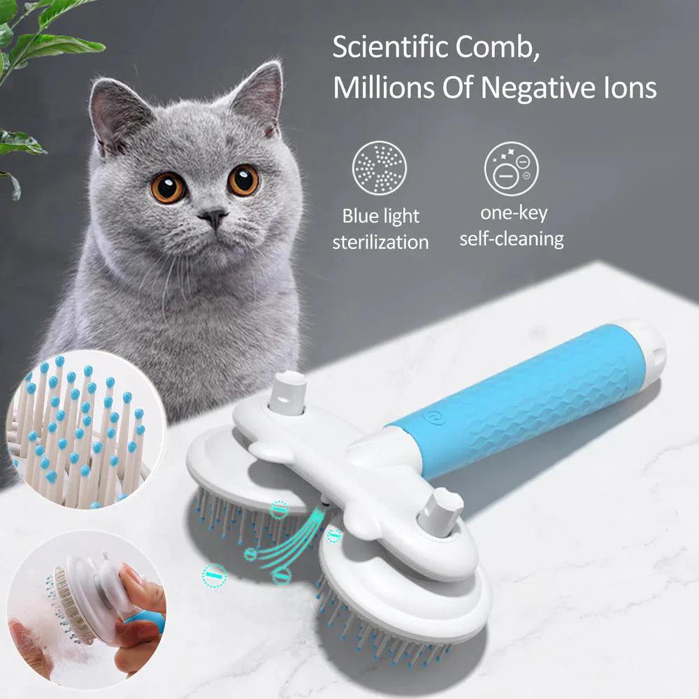 Double-Headed Negative Ion Self-Cleaning Pet Slicker Brush – Pink, Blue & Grey