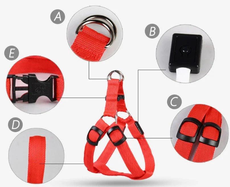LED Luminous Dog Harness & Chest Strap – Night Safety Vest for Dogs | XS–XL