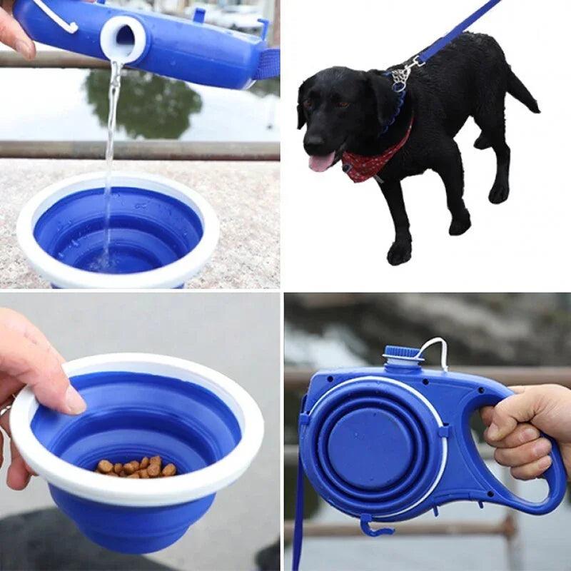 Retractable Dog Leash Set with Collapsible Water Bowl & Rope Toy – Red, Blue, Black