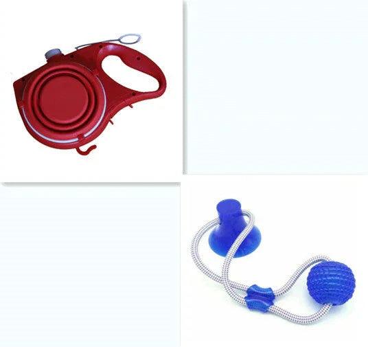 Retractable Dog Leash Set with Collapsible Water Bowl & Rope Toy – Red, Blue, Black