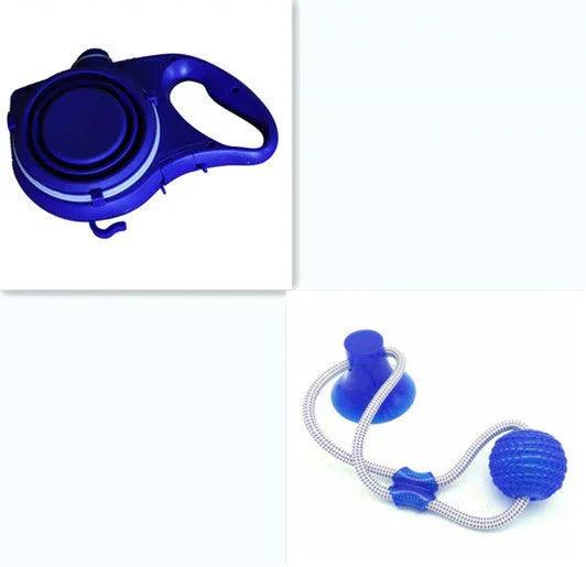 Retractable Dog Leash Set with Collapsible Water Bowl & Rope Toy – Red, Blue, Black