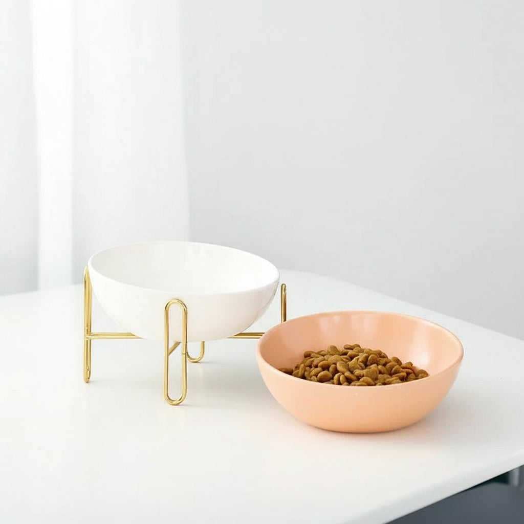 Elevated Pet Bowl with Shelf – Adjustable Cat & Dog Feeder (Blue, Orange, White | S/M)