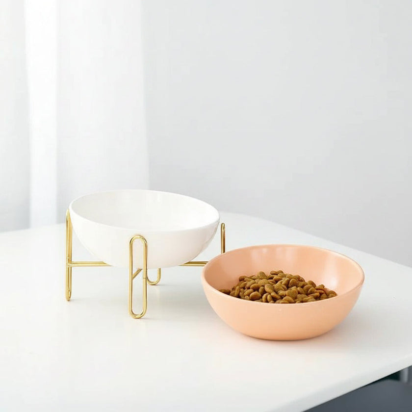 Elevated Pet Bowl with Shelf – Adjustable Cat & Dog Feeder (Blue, Orange, White | S/M)