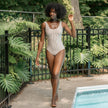 Women's One-Piece Swimsuit | Taupe Stripe Seersucker | Petit Lem