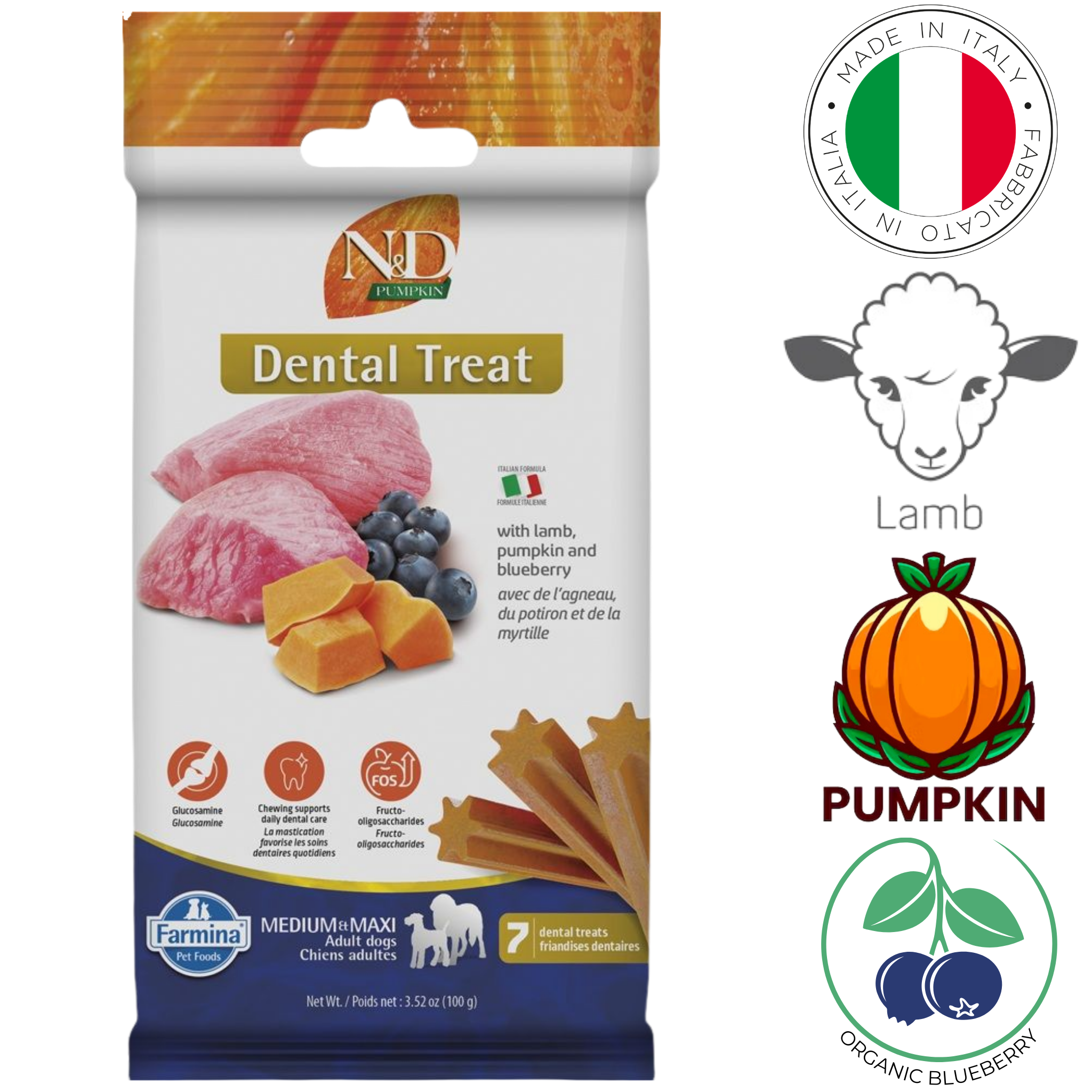 Farmina - Pumpkin Lamb & Blueberry Medium & Maxi Dental Dog Treats