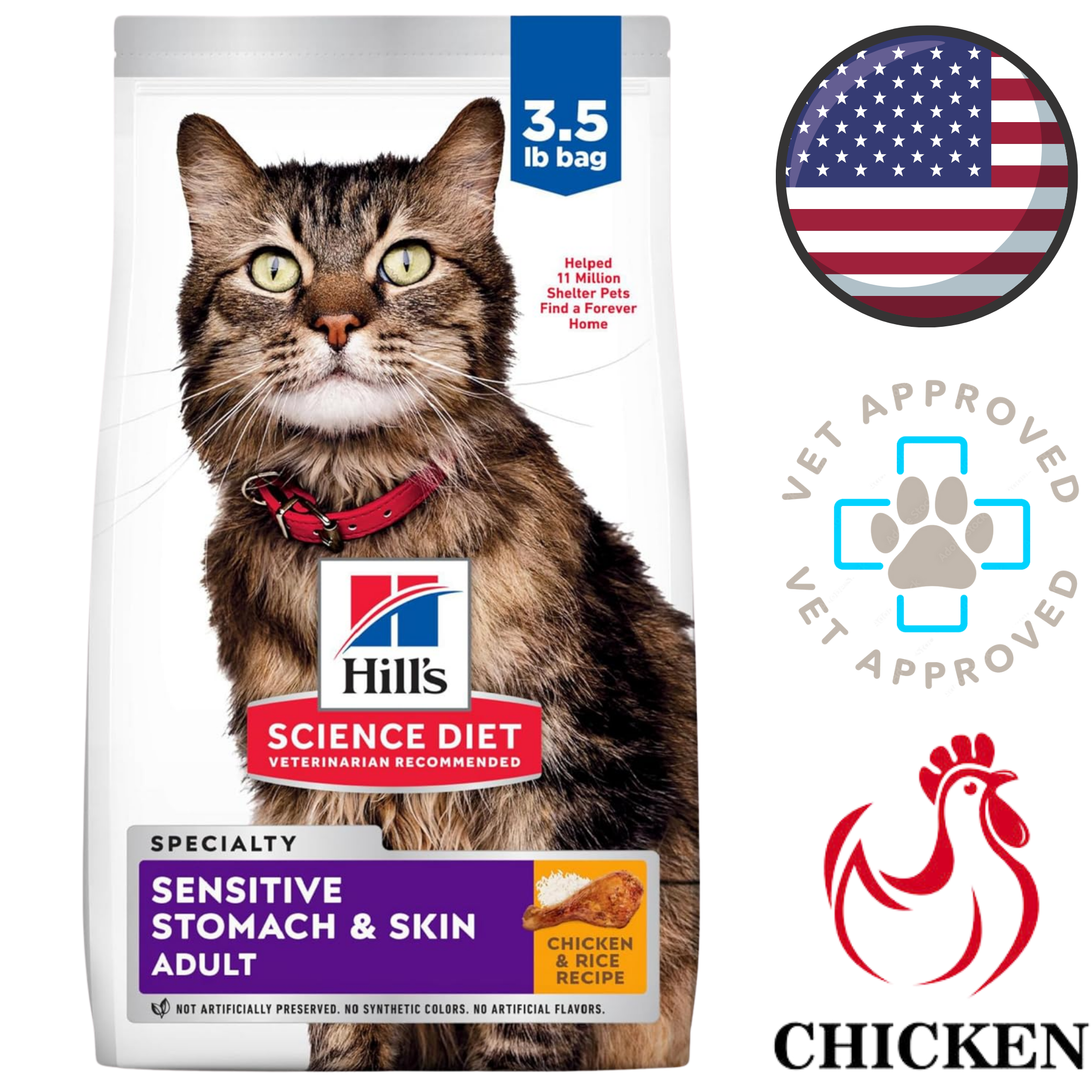 Hill's Science Diet - Sensitive Stomach & Skin Chicken & Rice Dry Cat Food