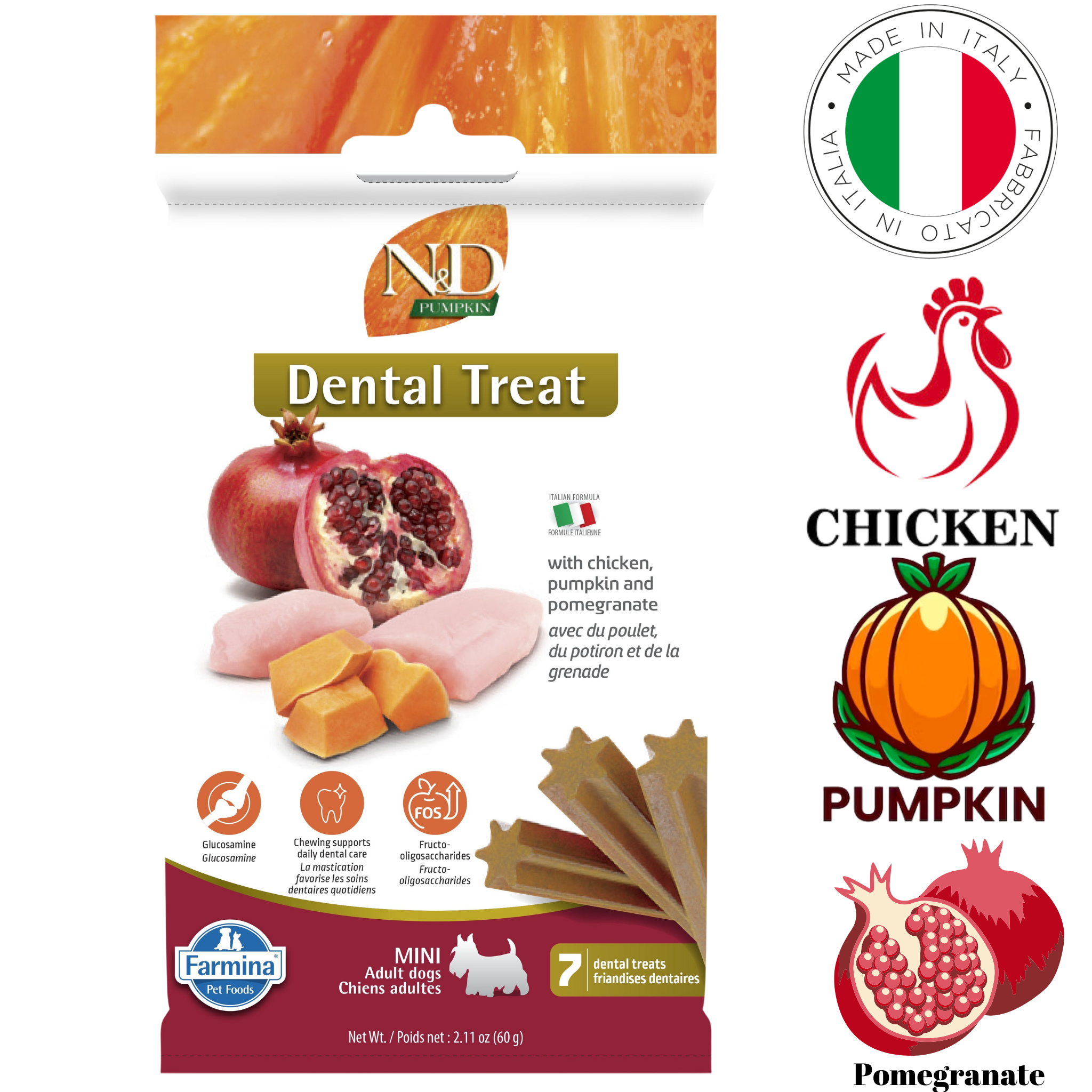 Farmina - Pumpkin Chicken & Pomegranate Adult Mini Dental Dog Treats