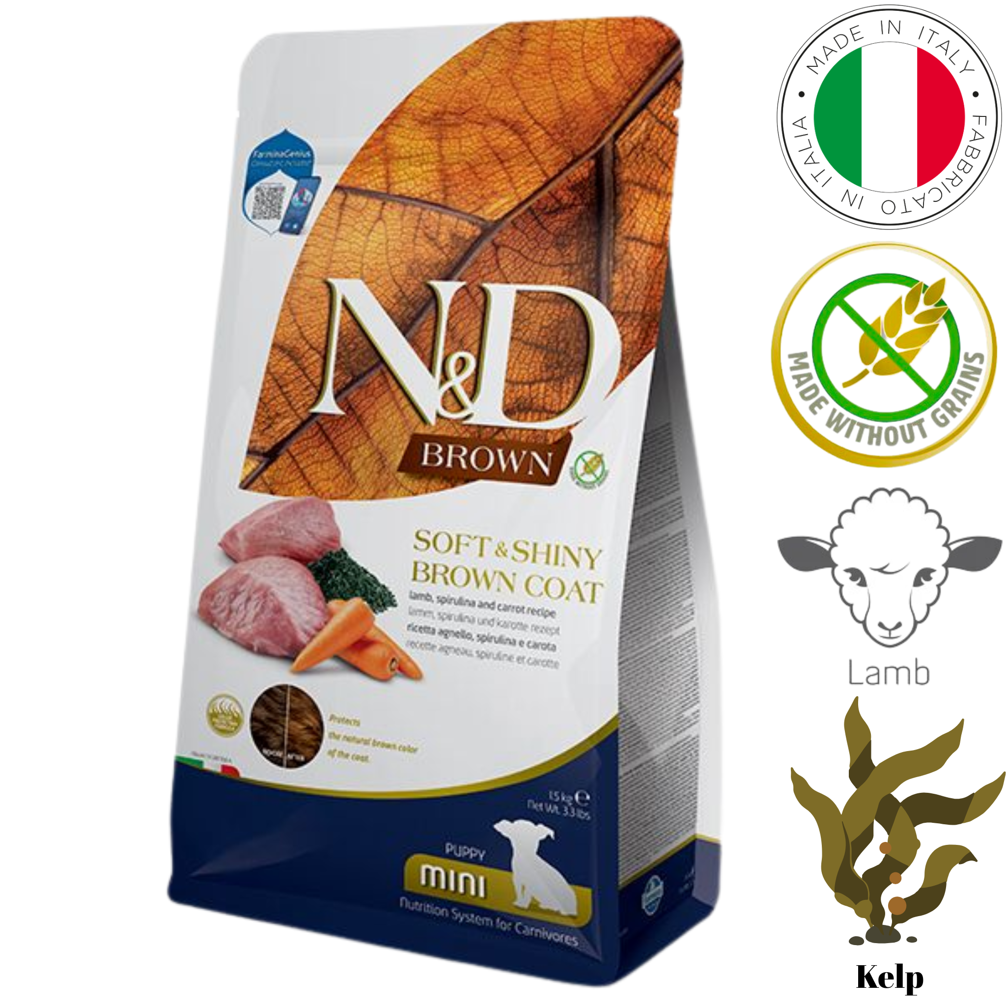 Farmina - Soft & Shiny Brown Coat Lamb & Kelp Mini Puppy Dry Dog Food