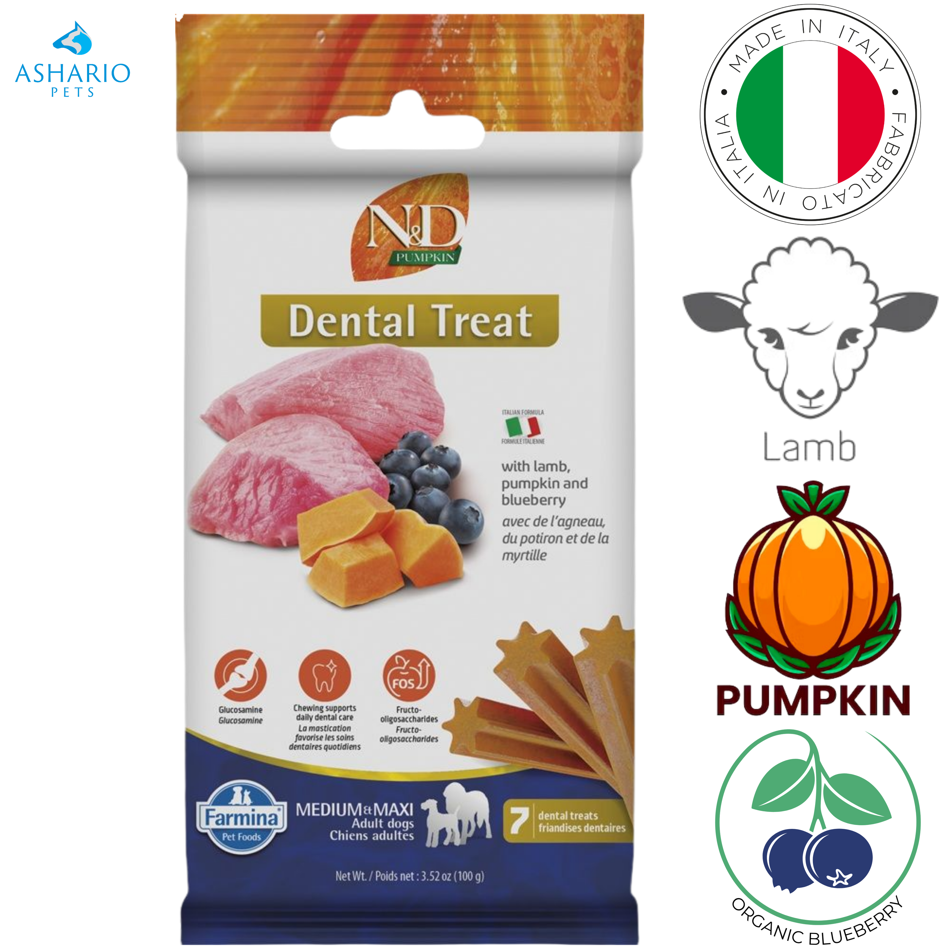Farmina - Pumpkin Lamb & Blueberry Medium & Maxi Dental Dog Treats