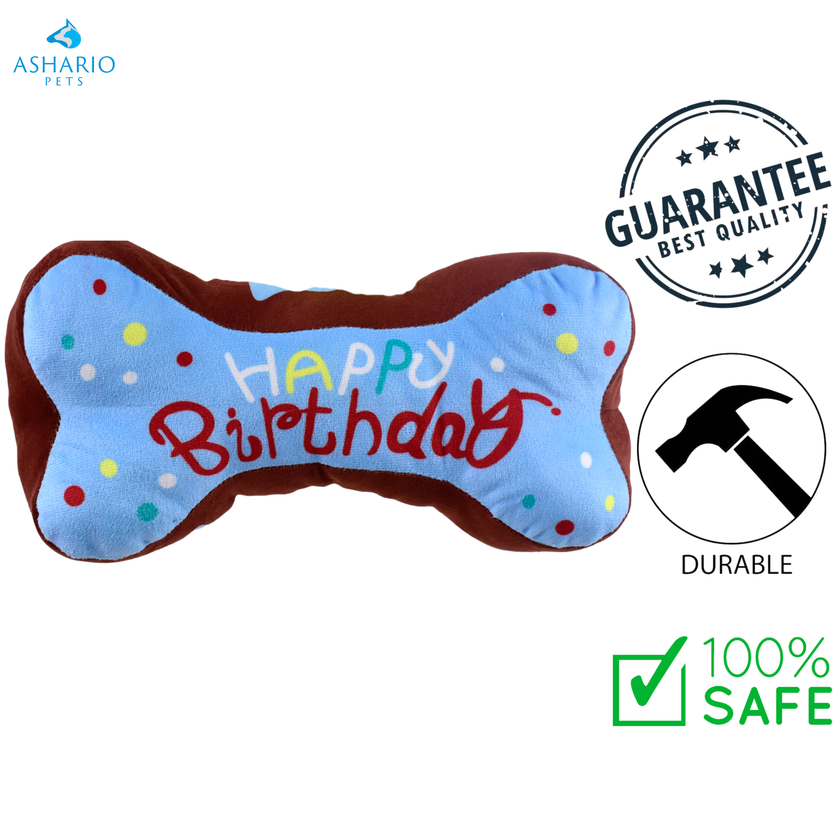 Riley & Rex - Squeaky Plush Happy Birthday Bone Dog Toy - 10.63 In