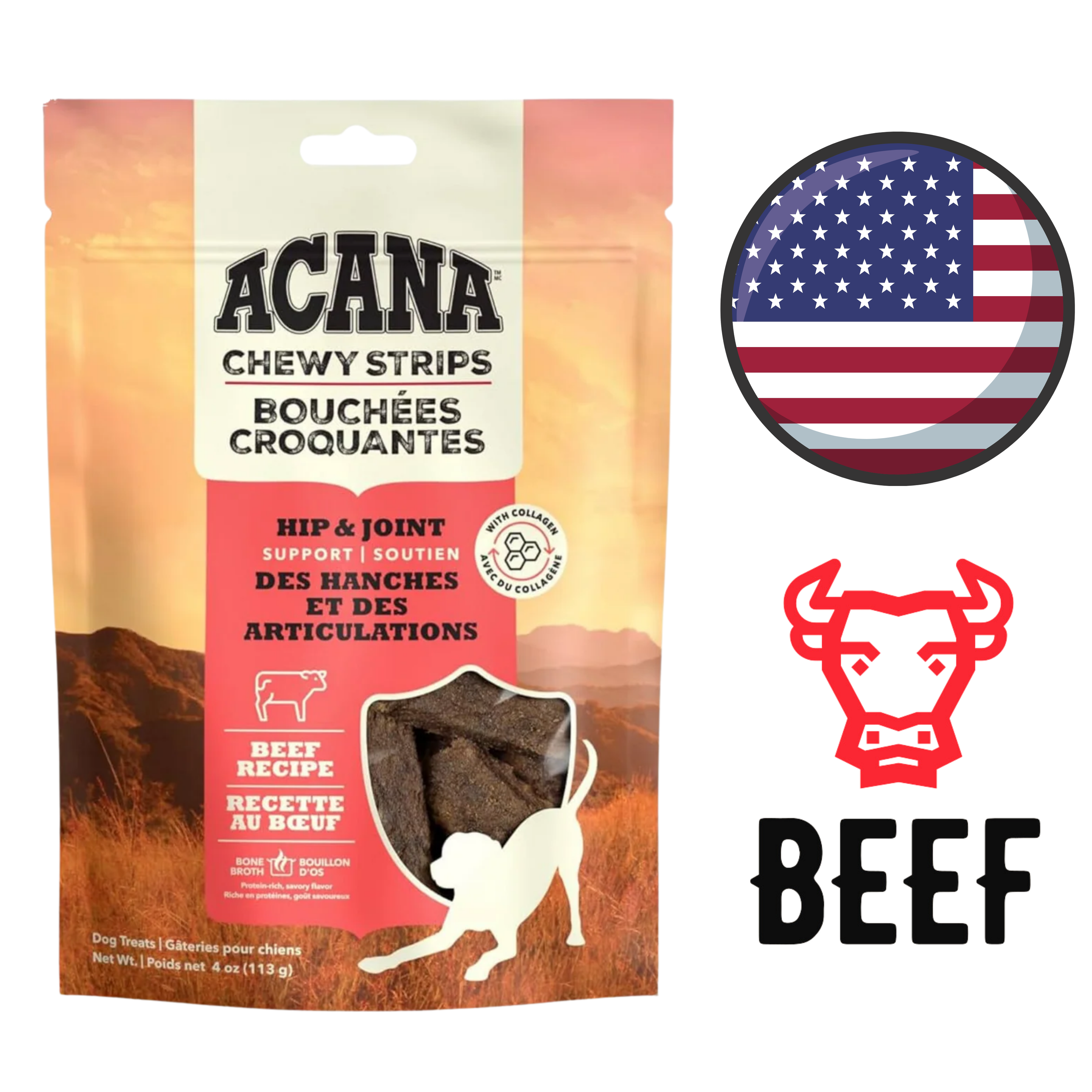 Acana - Chewy Strips Hip & Joint Support Beef Dog Treats