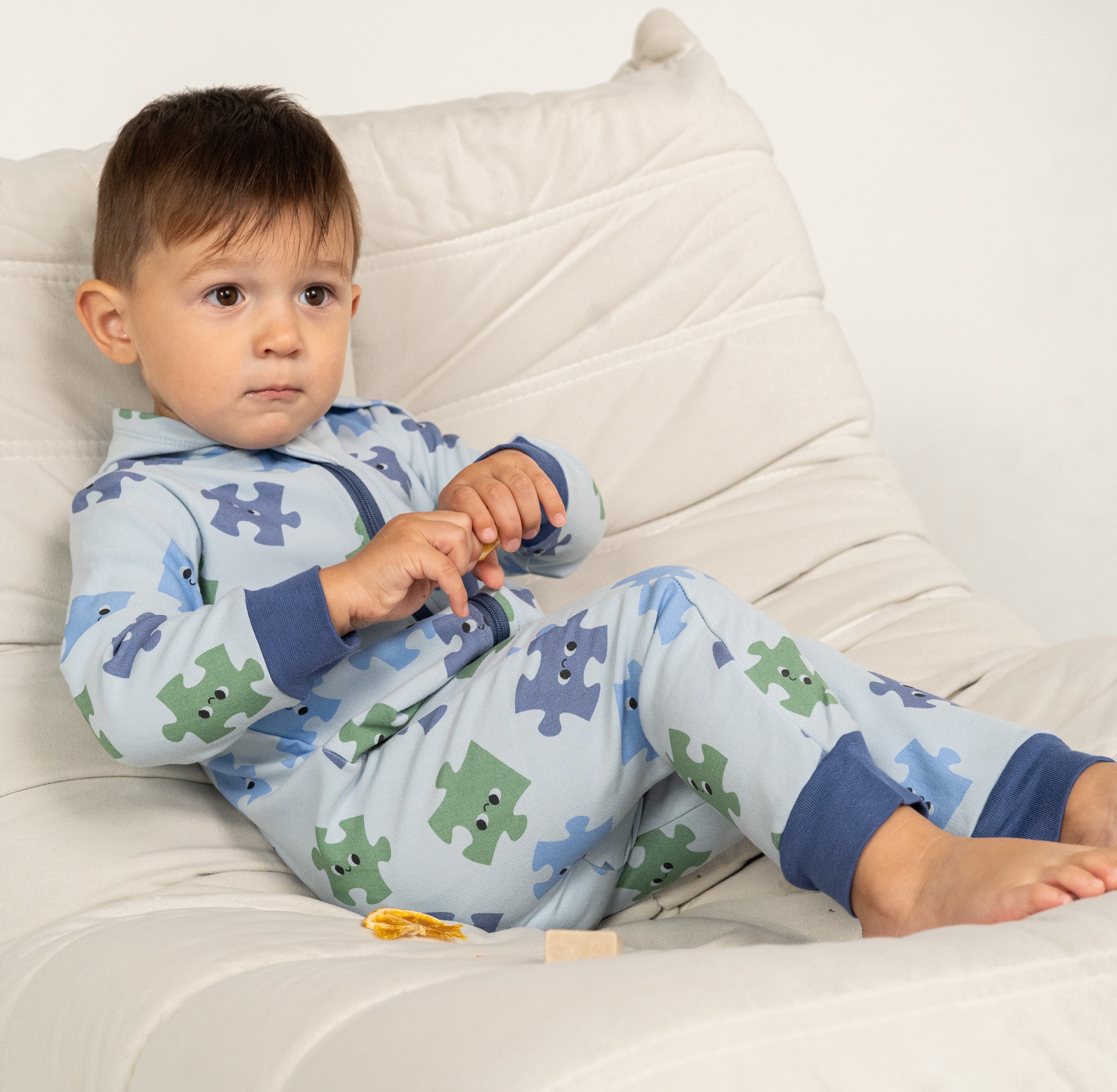Bamboo Fleece Hooded Romper w/2 Way Zipper (Puzzle Pals Print)
