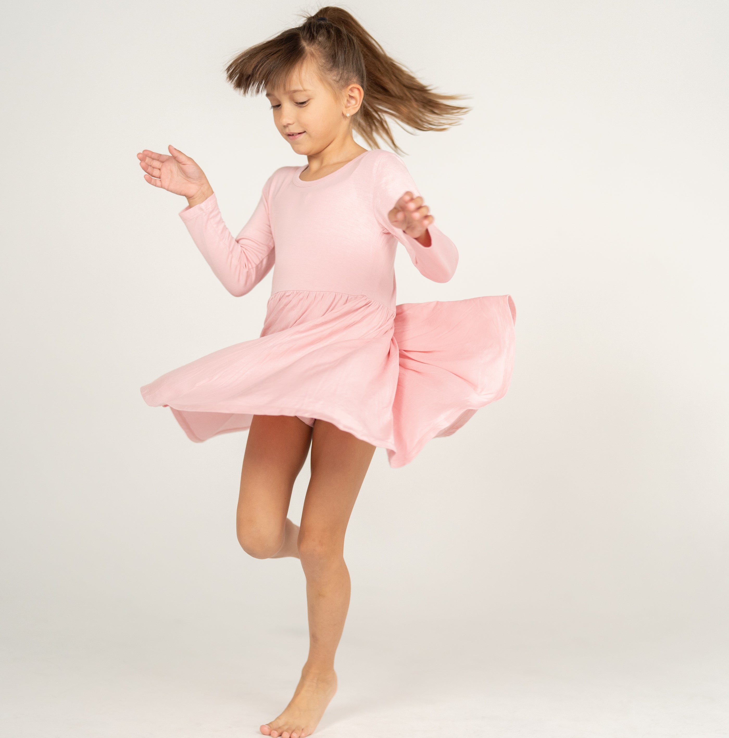 Bamboo Jersey Long Sleeve Twirl Dress w/ Bloomer (Coral Blush)