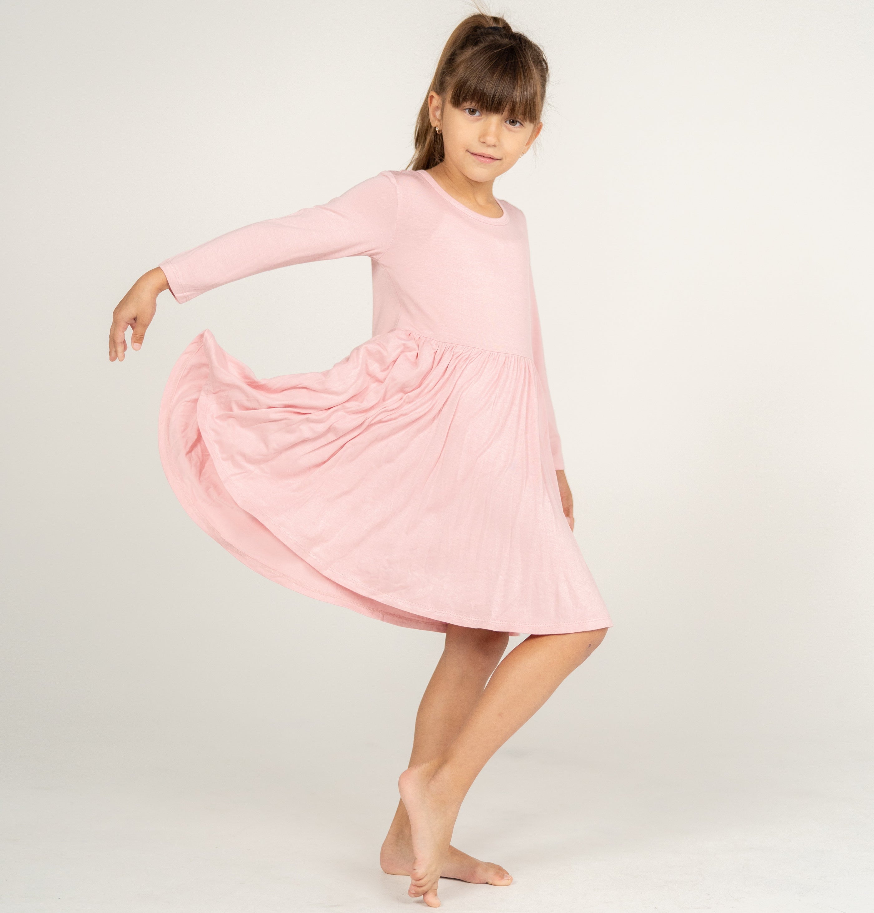 Bamboo Jersey Long Sleeve Twirl Dress w/ Bloomer (Coral Blush)