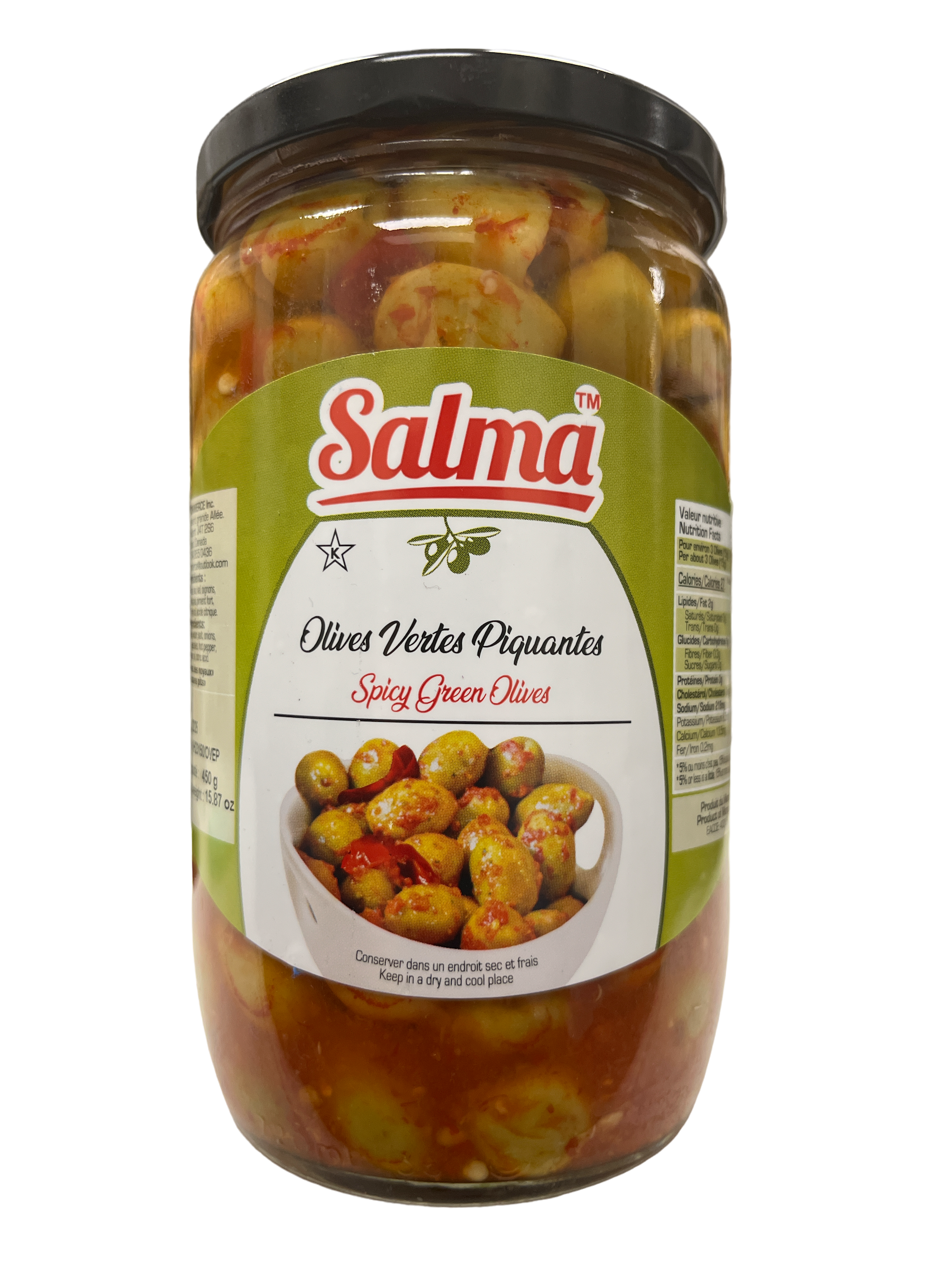 Salma  Spicy Whole Green Olives 450g Net