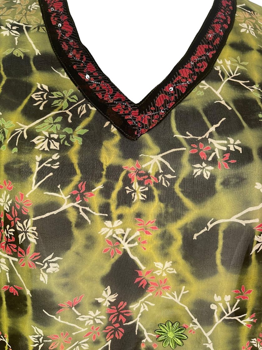 PRG7481 Sheer Avatar Pure Silk Short Kaftan Tunic without Slits