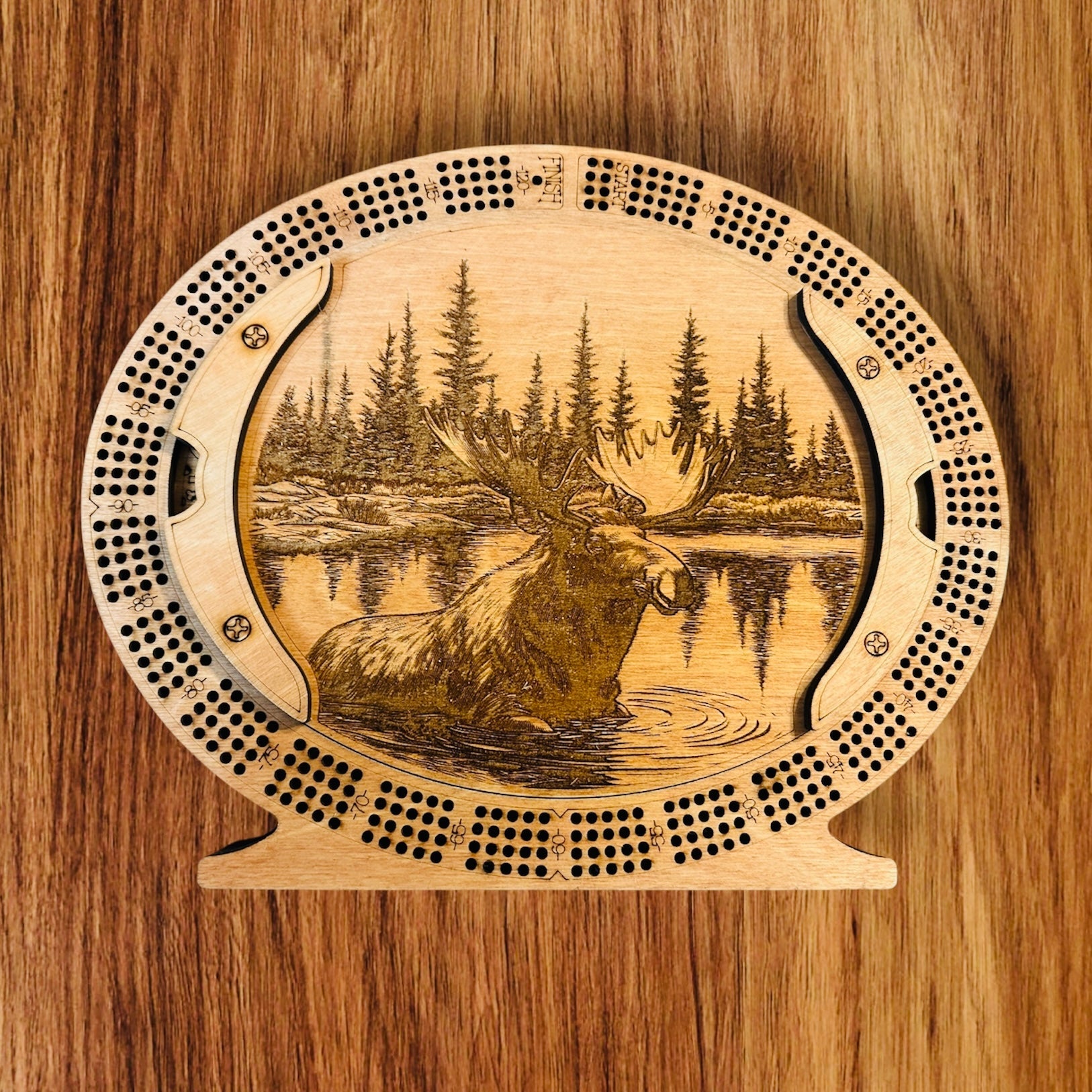 Personalized 4-Track  Cribbage Board – Handcrafted, Custom Engraved & Stand-Up Display