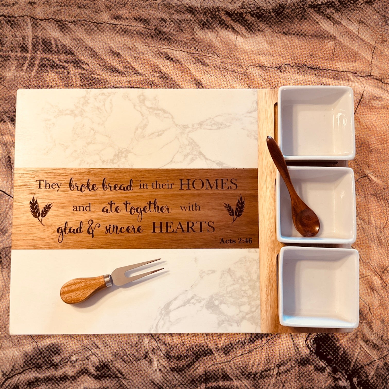 Personalized Marble & Acacia Charcuterie Set