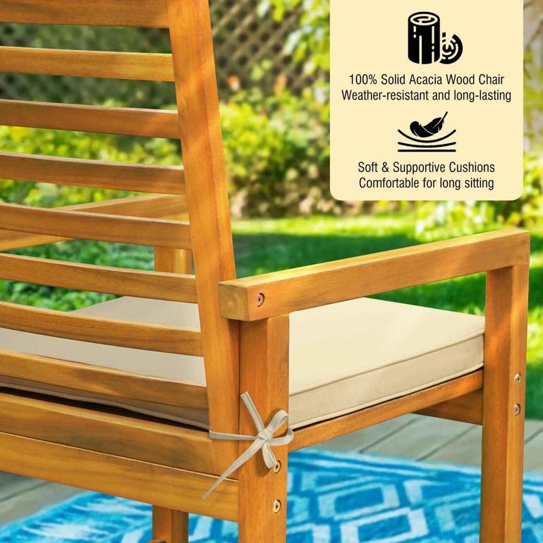 Solara Acacia Wood Outdoor Chairs Set of 2 with Cushions
