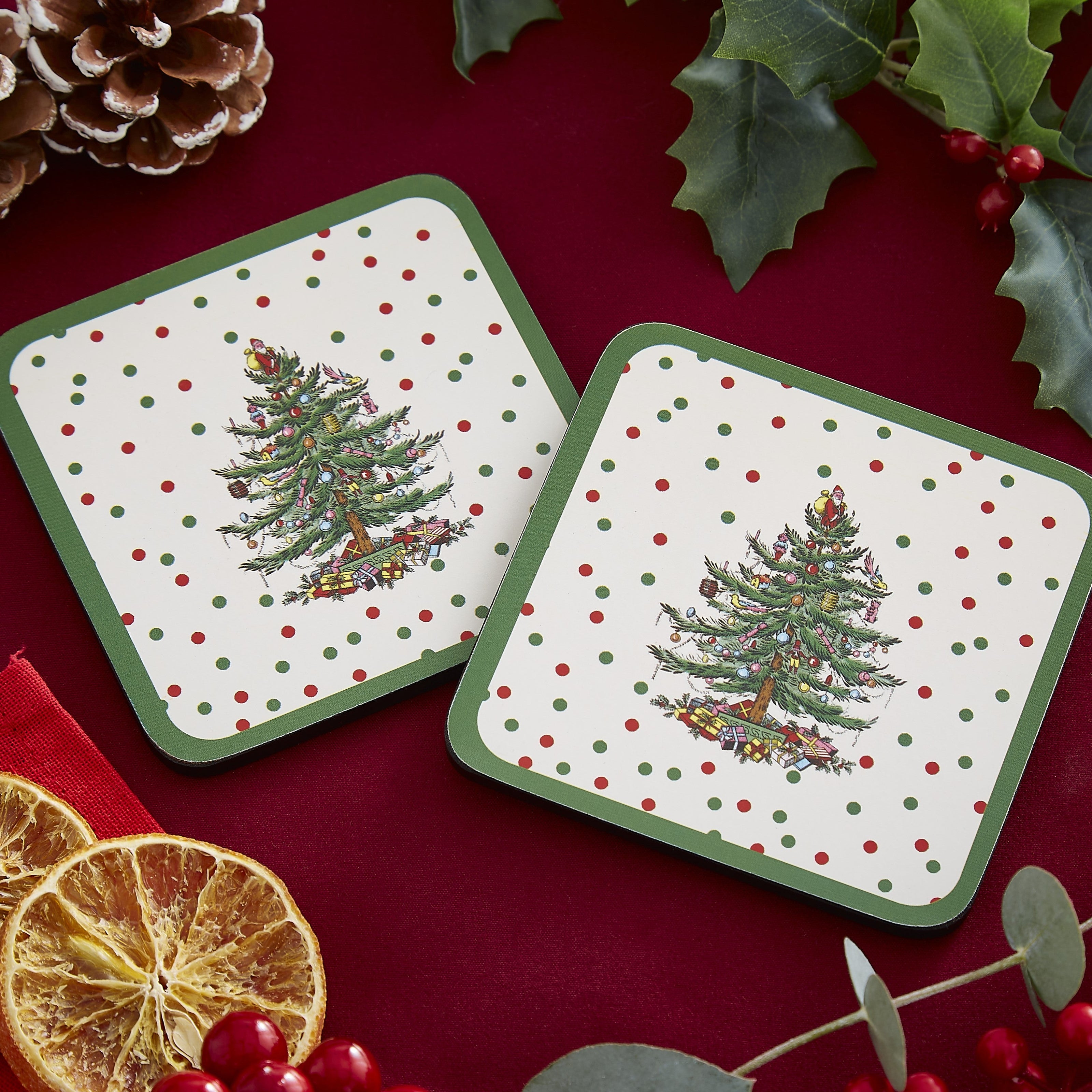 Pimpernel - Christmas Tree Polka Dot S/6 Coaster 4