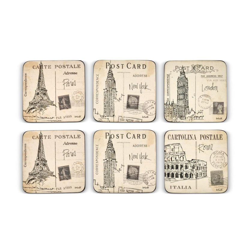 Pimpernel - Postcard Sketches Set of 6 Coasters | 4 x 4 Inche