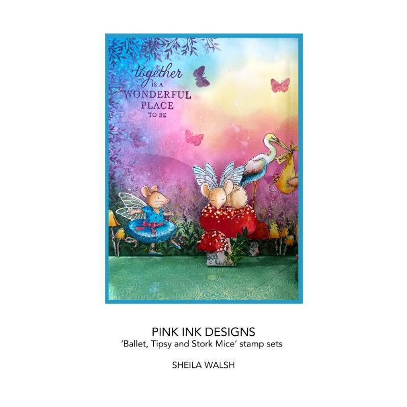 Pink Ink Designs Stork Mouse 3 in x 4 in Clear Stamp Set