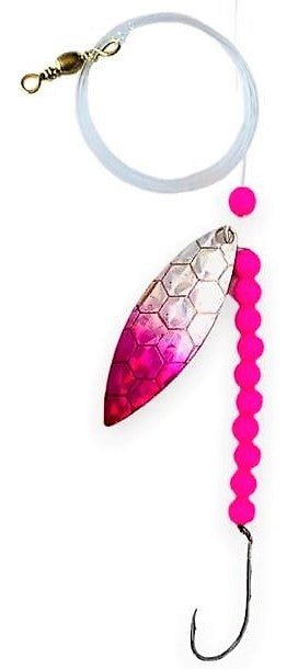 Single Hook Willow Leaf Spinner – Pink Scale Blade Lure