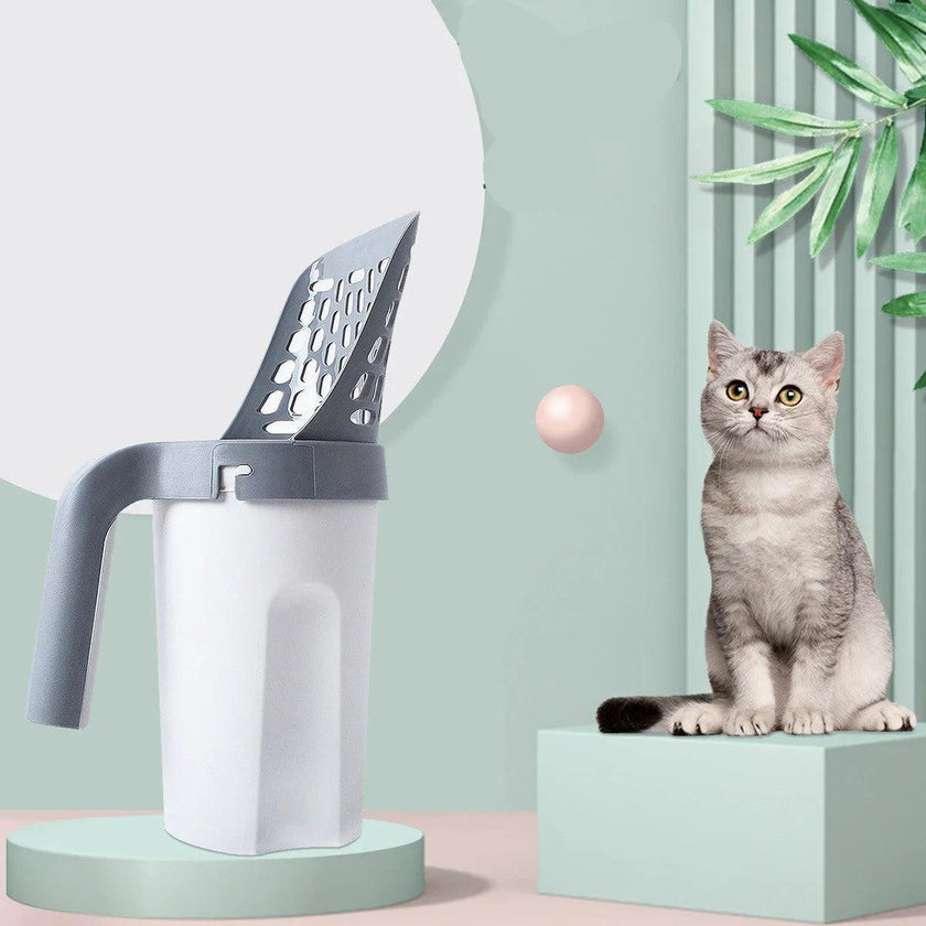 Cat Litter Scoop with Integrated Trash Can – Self-Cleaning Hollow Scooper (Grey, Black & Sets)