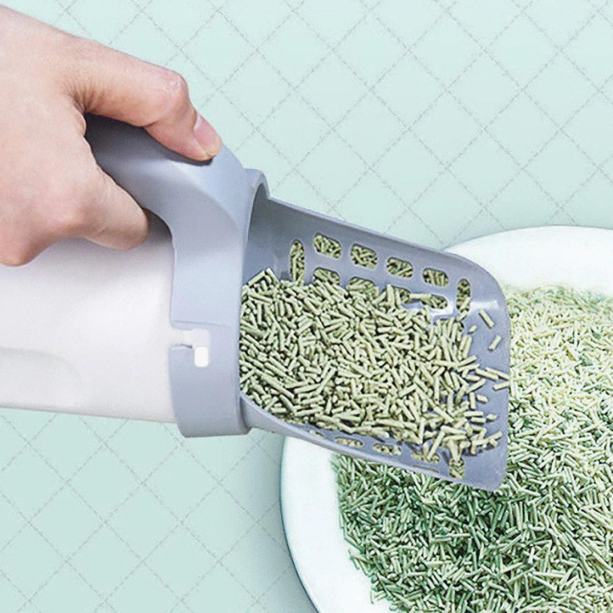 Cat Litter Scoop with Integrated Trash Can – Self-Cleaning Hollow Scooper (Grey, Black & Sets)