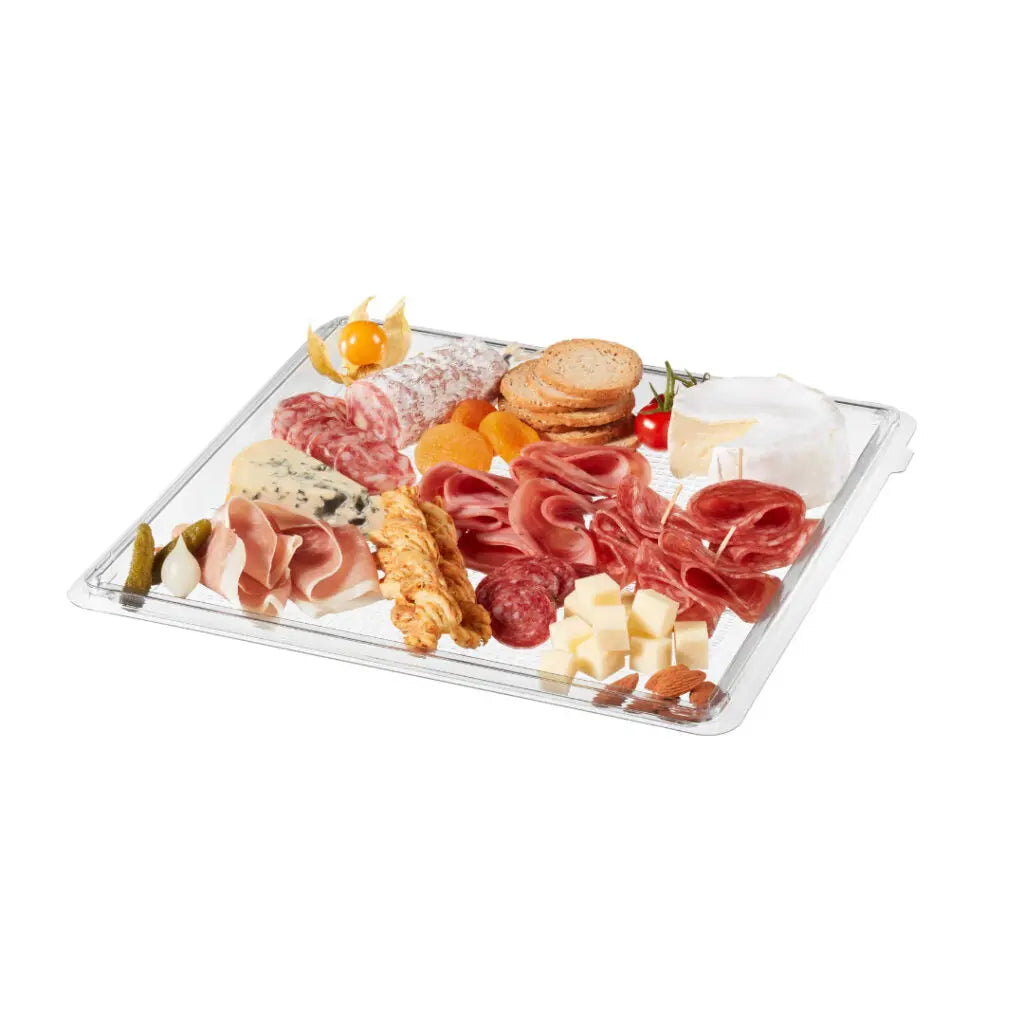 Plateau festif transparent avec couvercle – 3 formats pour présentation élégante