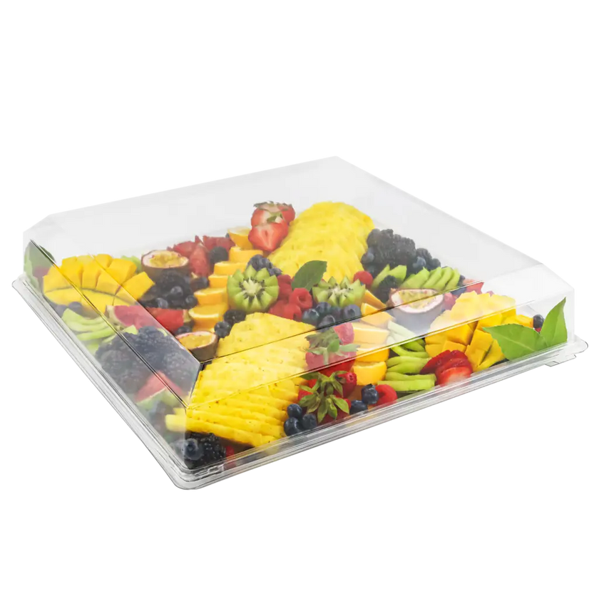Plateau festif transparent avec couvercle – 3 formats pour présentation élégante