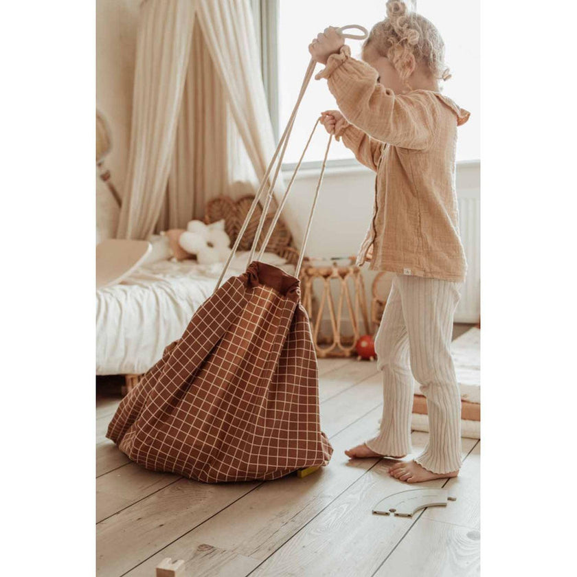 Play & Go - Organic : Brown Grid - 140cm