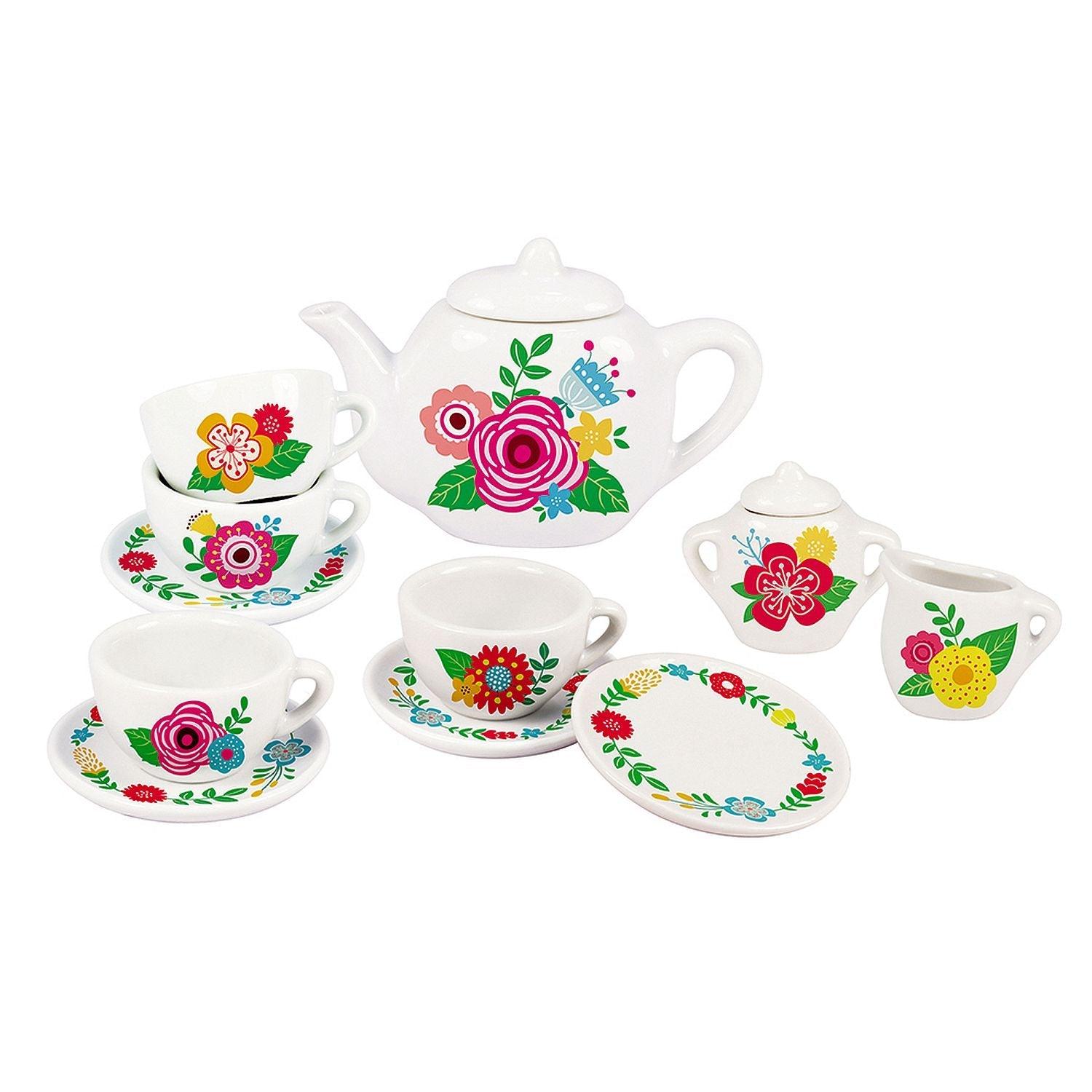 Playwell - 13Pc Floral Porcelain Tea Setin Carry Case