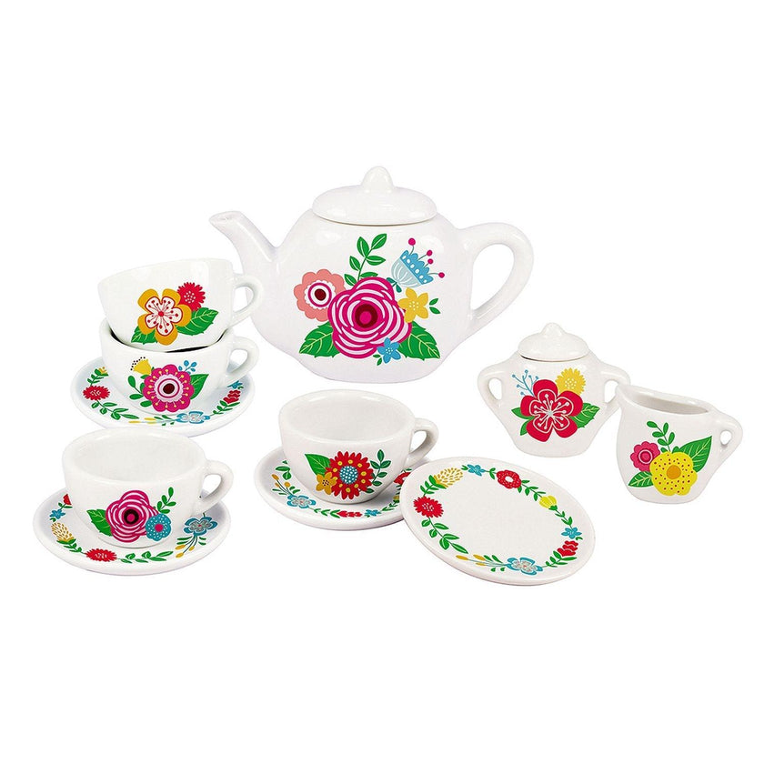 Playwell - 13Pc Floral Porcelain Tea Setin Carry Case