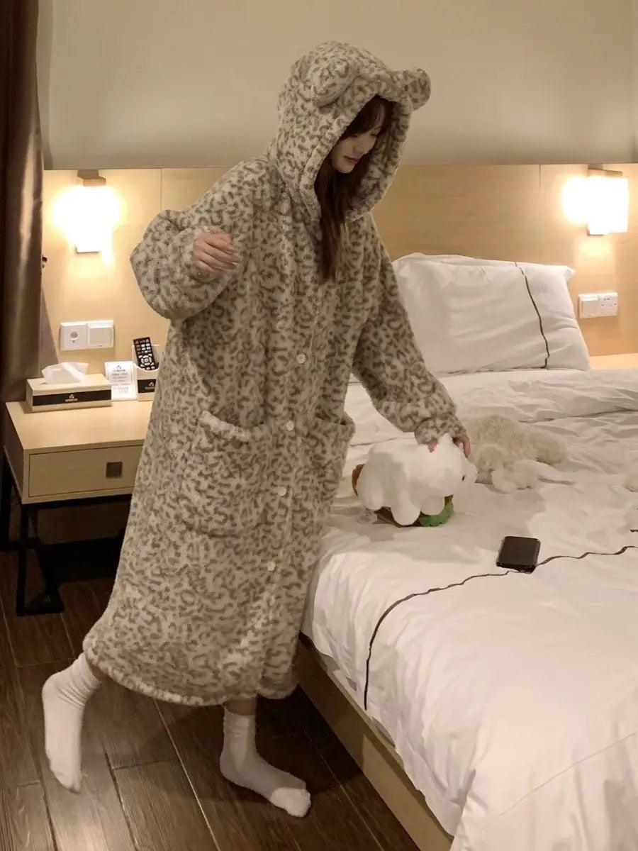 Plus Size Coral Velvet Pajamas Fleece Lined For Women Thick Night-robe