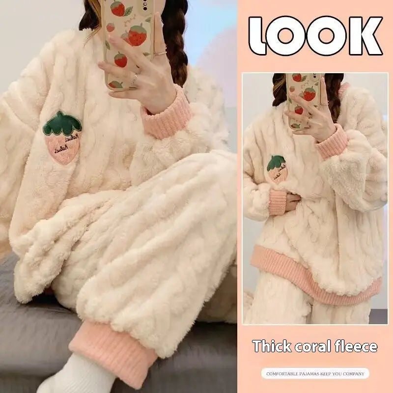 Plush Pajamas For Women Autumn And Winter Fleece-lined