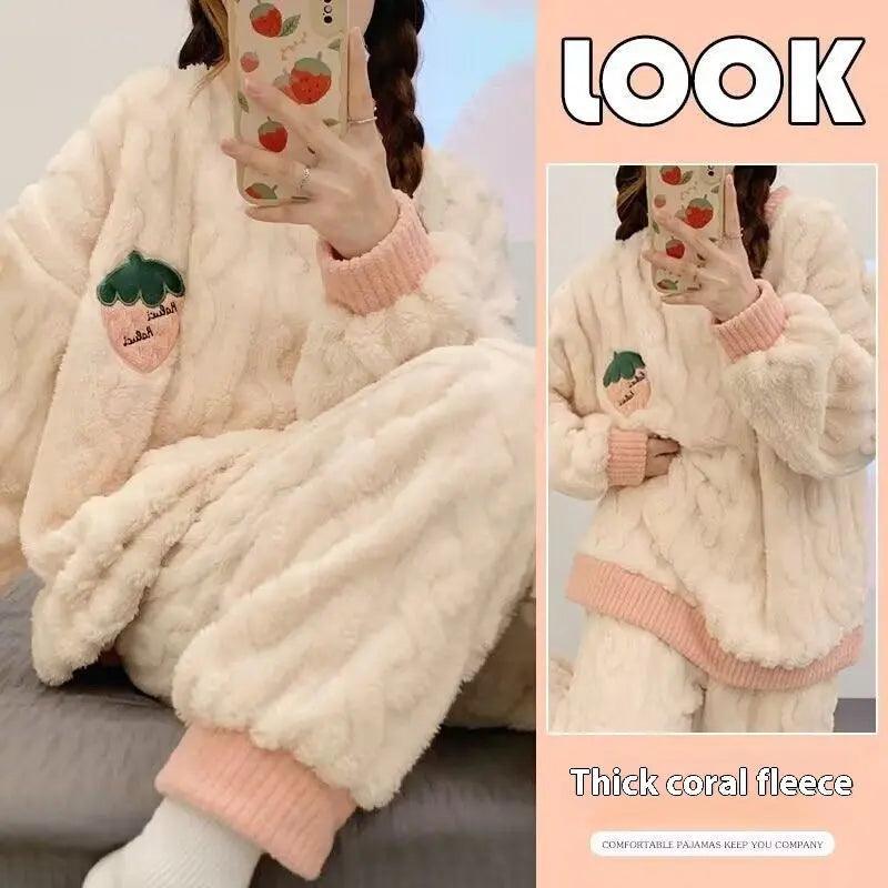 Plush Pajamas For Women Autumn And Winter Fleece-lined