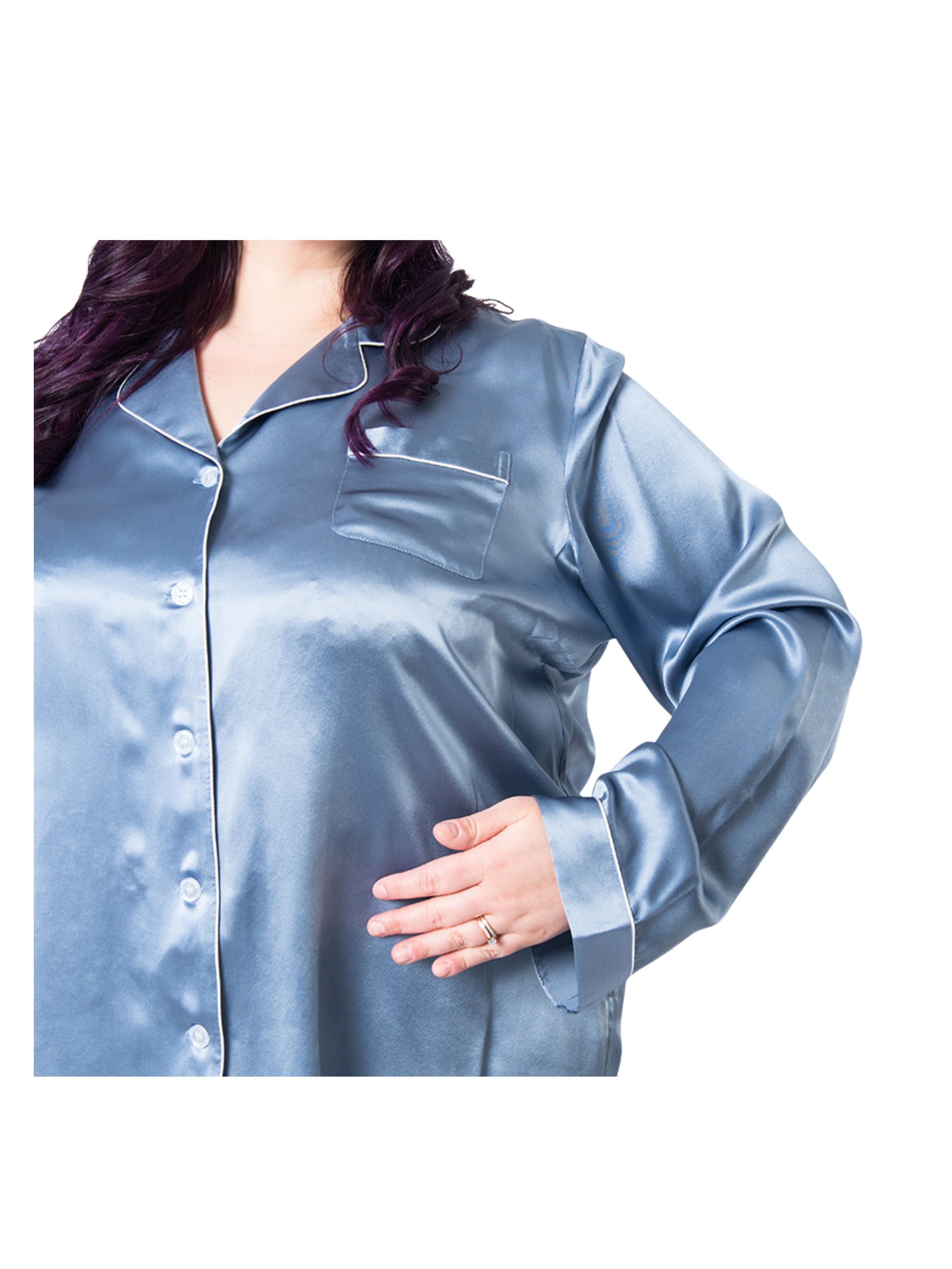 Women's Plus Size Mulberry Silk Pajama Set Twilight Blue