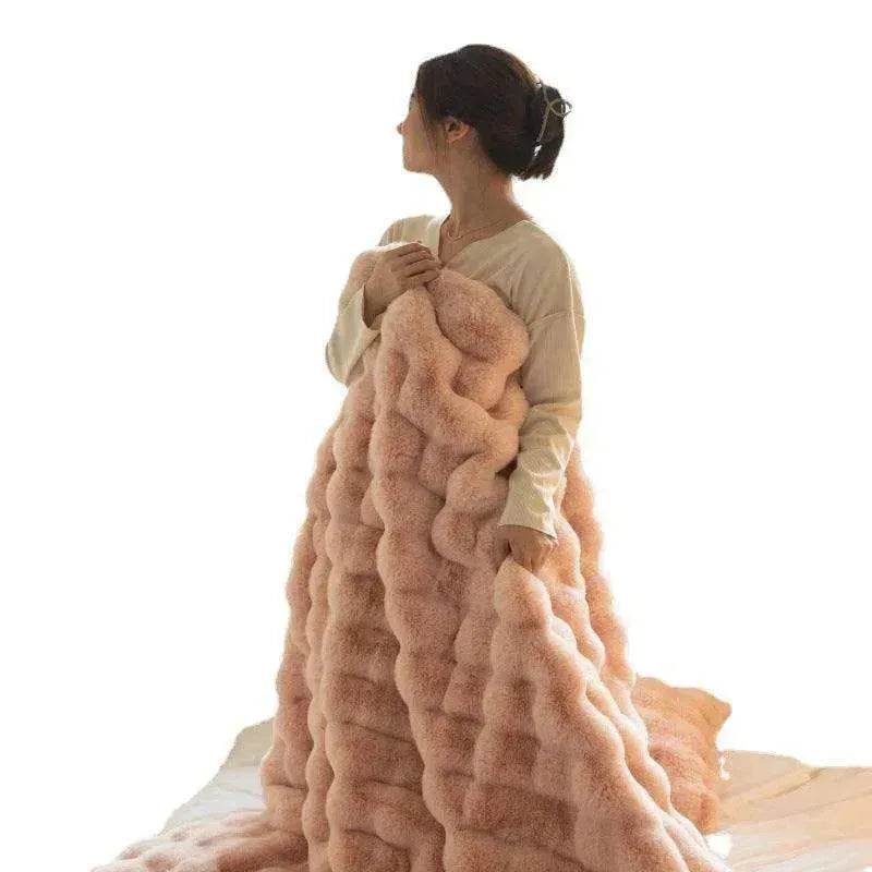 Polyester Carpet Rabbit Bubble Velvet Thickened Nap Quilt Blanket
