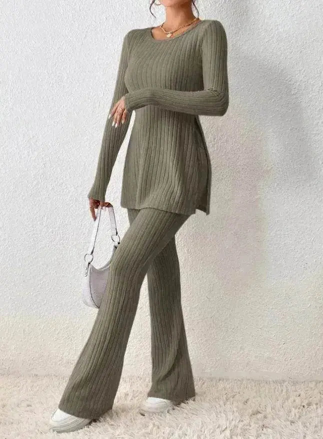 Polyester Two piece set Women's Clothing Solid Color Casual Slim New Fashion Women Elegant Outfit