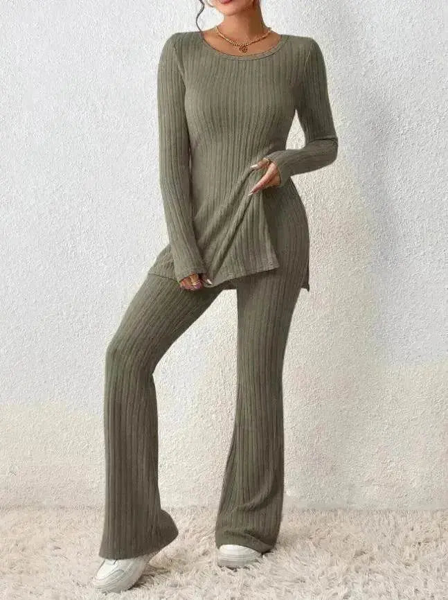 Polyester Two piece set Women's Clothing Solid Color Casual Slim New Fashion Women Elegant Outfit